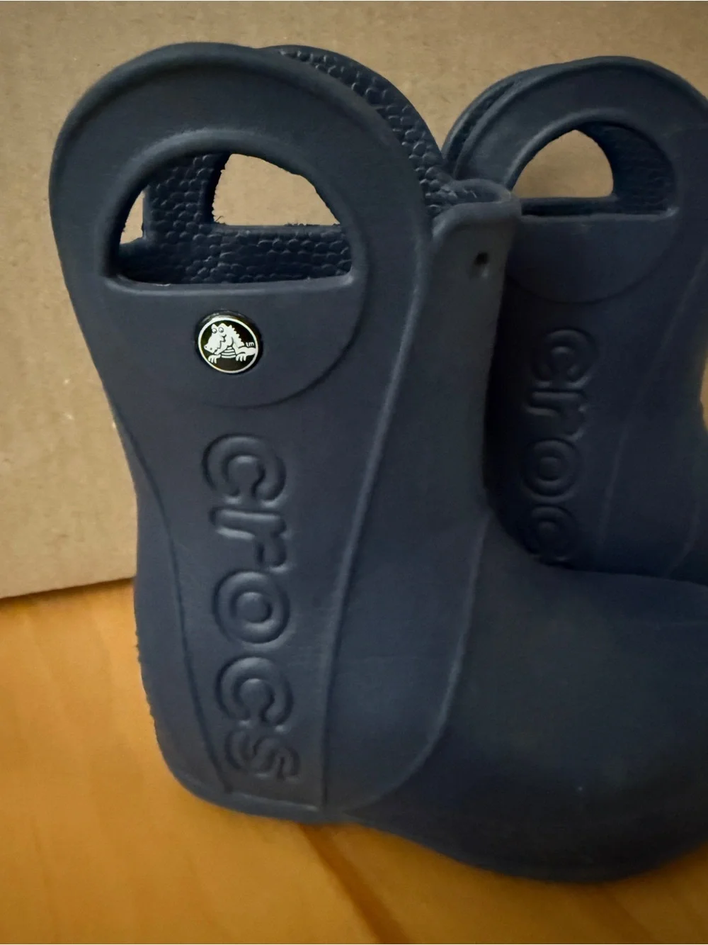 Original CROCS Kids C 8 Navy Blue Waterproof Rain Boots Pull Handles Handle It